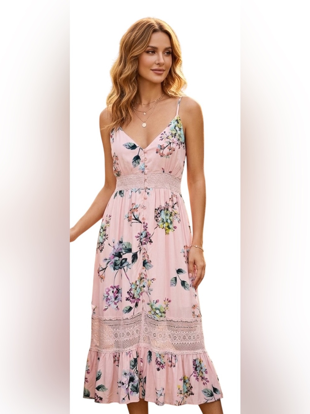 Davi & Dani Woman’s Pink Floral Boho Romantic Midi Dress - Size Small NWT